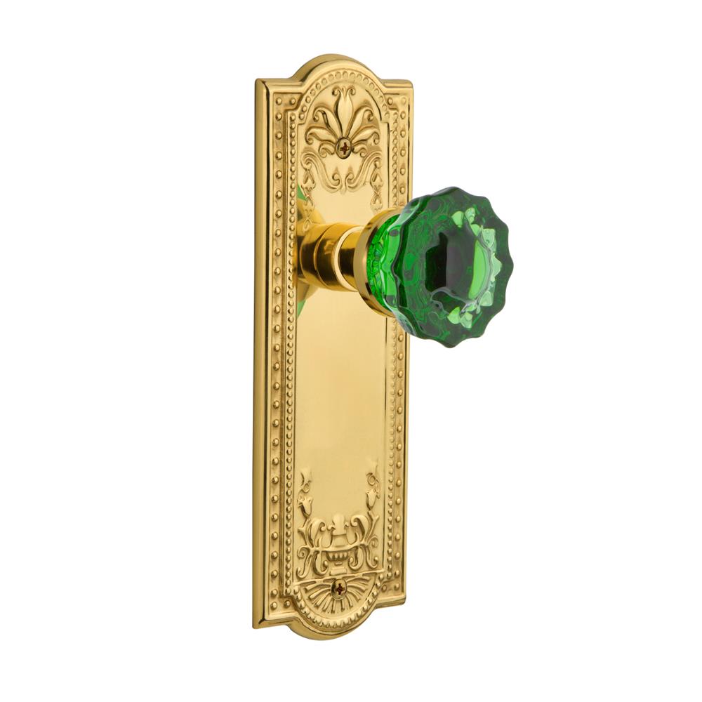 Nostalgic Warehouse MEACRE Colored Crystal Meadows Plate Passage Crystal Emerald Glass Door Knob in Polished Brass